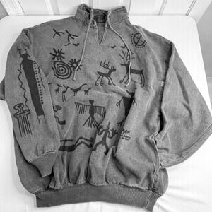 Rock Art by Bravo Designs Vintage Gray Petroglyph Graphic Pullover Sweatshirt L